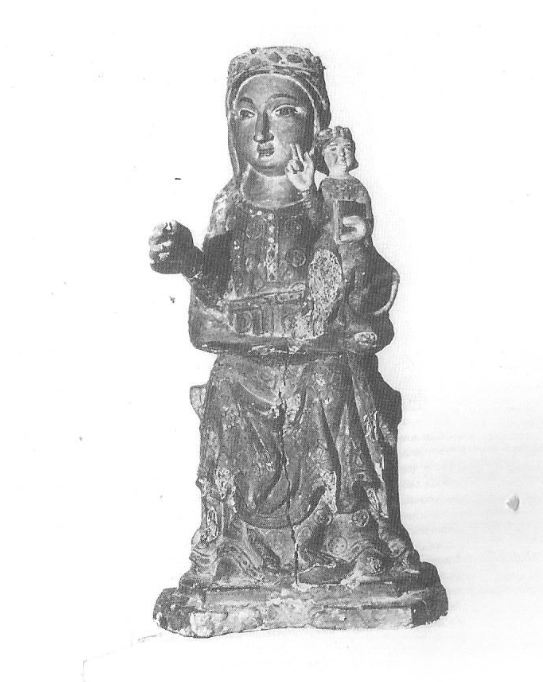Talla de la Verge de Vivelles, actualment desapareguda. Foto del llibre; Mare de deus romàniques de les comarques gironines