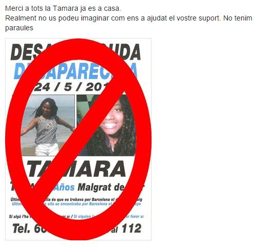Missatge de Facebook del germà de la Tamara