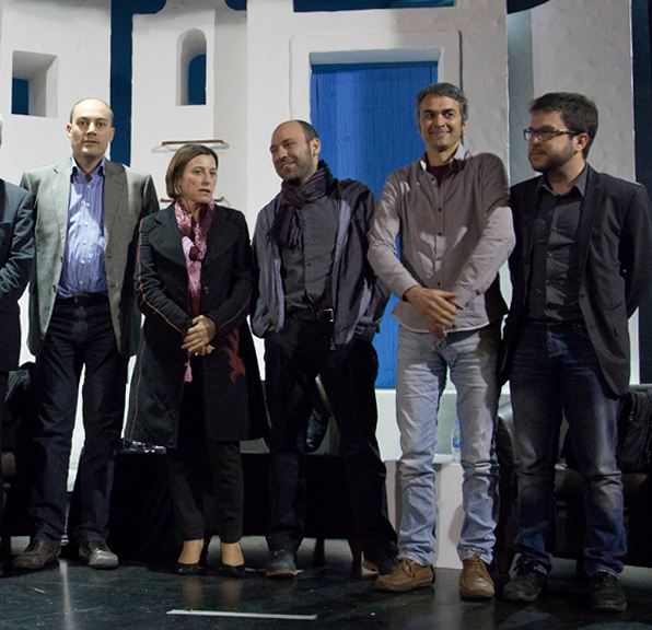 Gordillo a l'esquerra i Aragonés a la dreta, amb la presidenta del Parlament, Carme Forcadell en un acte a Pineda l'abril passat. Tino Valduvieco