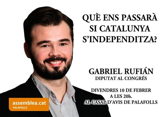 Gabriel Rufián parlarà de la independència a PLF. ANC Palafolls
